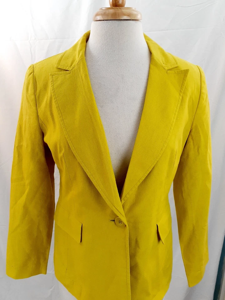 Chadwicks Classic Womens Sz 8P Petite Chartreuse Green Linen Blend Blazer Career - Image 4 of 4