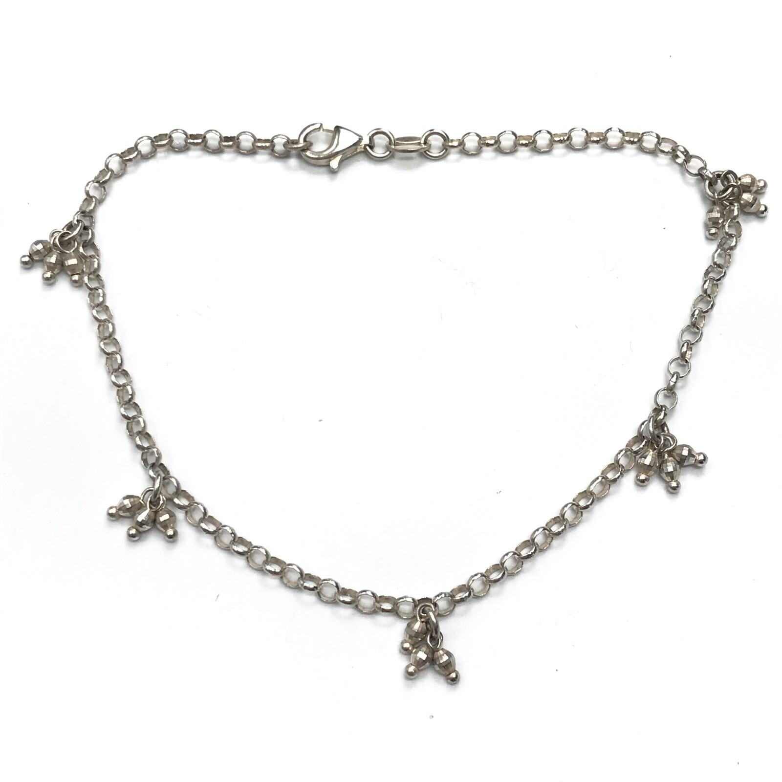 Milor Italy 925 Sterling Silver Bead Ball Dangle Vintage Rolo Chain Anklet 10