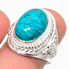 Turquoise Gemstone Handmade 925 Sterling Silver Jewelry Ring Size 6.75 US 