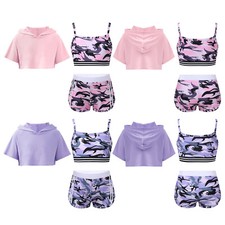 Kids Girls Outfits Running Set Gymnastics Tracksuits Dance Shorts Square Neck