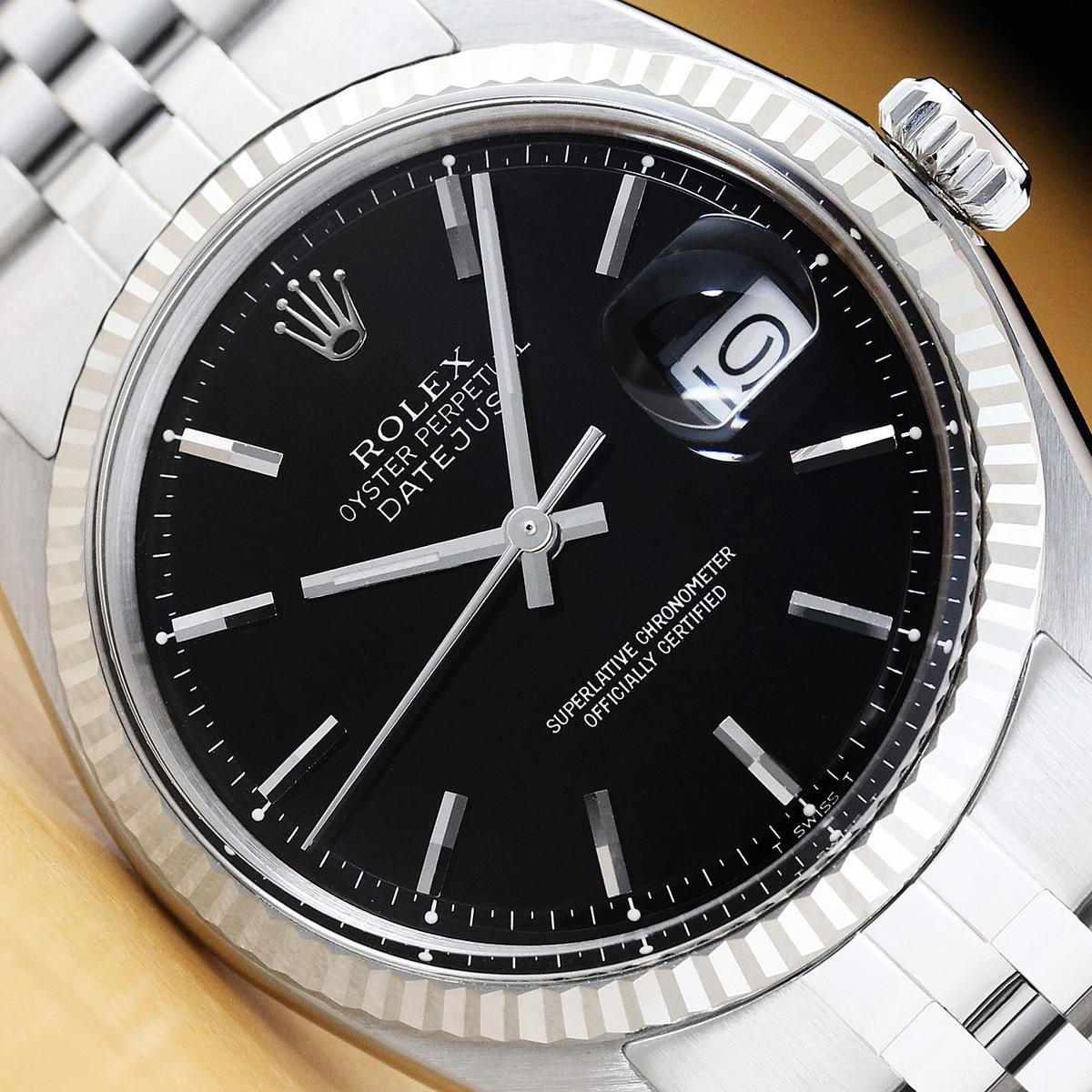 ROLEX MENS DATEJUST 18K GOLD STAINLESS STEEL BLACK WATCH w