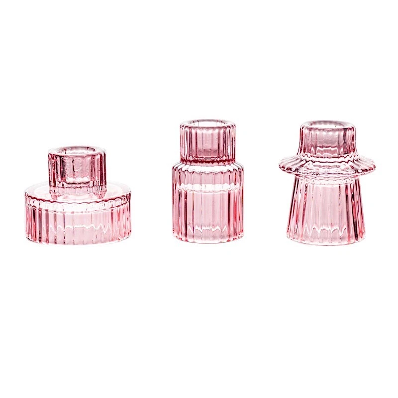 6 Mini 3 in Round Ribbed Glass Taper CANDLE HOLDERS Centerpieces Party Events - Image 2 of 4