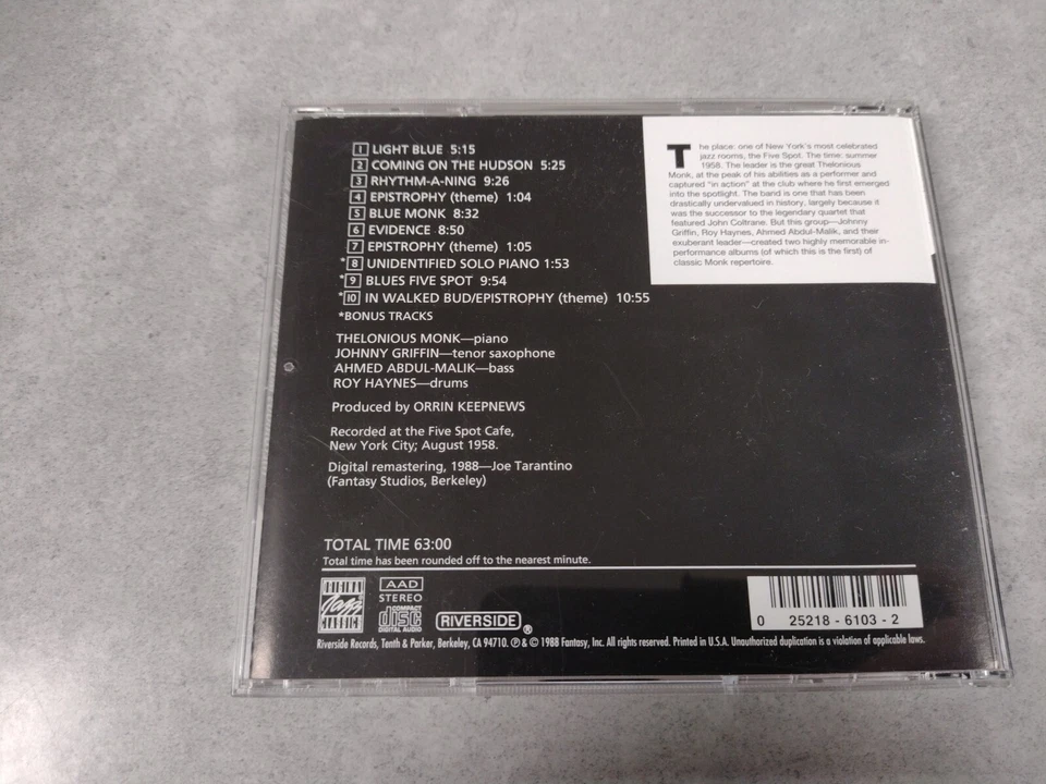THELONIOUS MONK QUARTET - IN ACTION FIVE SPOT CAFE NYC 1958 CD Album 5 Riverside - Image 2 of 3
