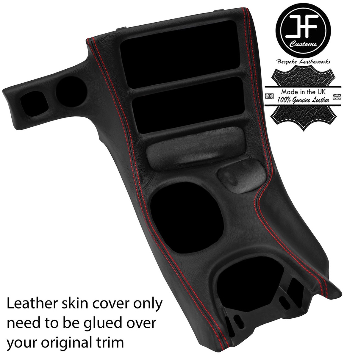 RED STITCH CONSOLE SHIFT BEZEL SURROUND LEATHER COVER FITS