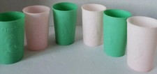 Vintage Gerber baby plastic cups, set of 6. 3 pink, 3 green approx 3 inches tall