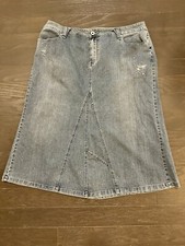Y2K Style Denim Skirt Size 18 Avenue Jeans NWT Floral Stitching Flare Light Blue
