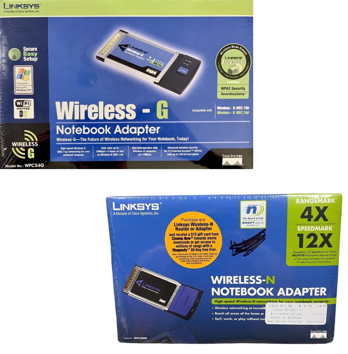 2x Linksys Wireless-G PCMCIA Wireless-B Lot Laptop Notebook Wifi