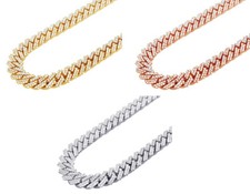 Two Row Miami Cuban 17 CT Real Diamond Prong Set Chain Necklace 10K Gold  10...