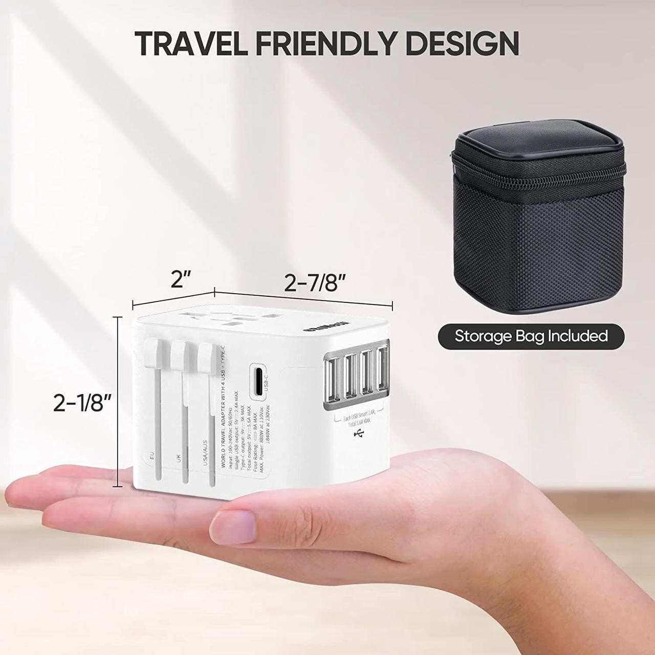 Universal Travel Adapter, 5.6A Smart Power International Plug Adaptor AC Wall Ch