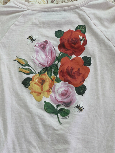 Adorable GUCCI Girl's Size 6 Pink Long Sleeve Cotton Shirt w/Cat Flower Print - Picture 5 of 8