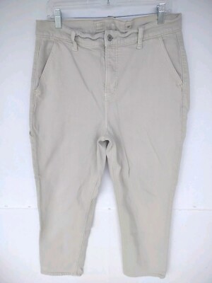 Old Navy Carpenters Jeans Size 14 Buckle Back Hi Rise Straight Leg Beige 34x28