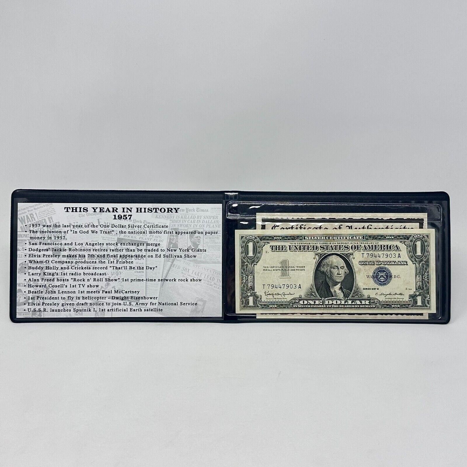 1957 US Silver Certificate Blue Seal One Dollar Bill $1 w/ Heritage Mint Holder
