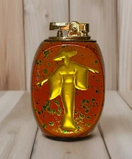 Rare Vtg Ceramic Table Lighter Geisha And Gold Splatter Fine Art Japan Untested