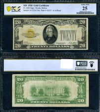 FR. 2402 $20 1928 Gold Certificate A-A Block PCGS VF25