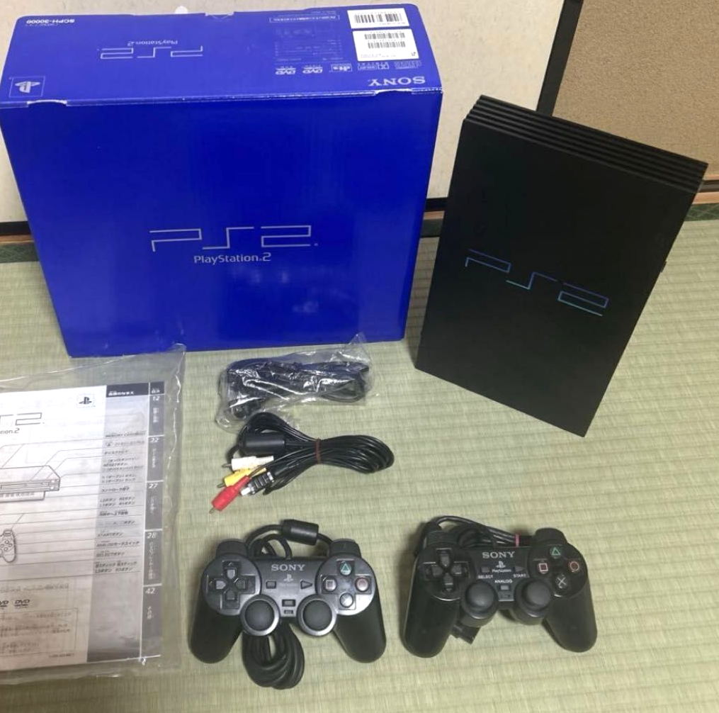 Sony PlayStation 2 PS2 SCPH-30000 Black Console Tested w/ Box, Two