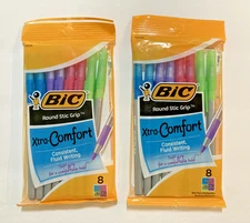 Bic Round Stic Grip Xtra Comfort Medium Ballpoint Pens Pastel 2 pkgs - 8 pens ea