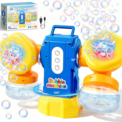 Rechargeable Bubble Machine for Kids, Dual Switch Control, Auto 360° Rotation &