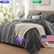 DHSFKBE Dark Grey Tufted Textured Comforter Set King Size 7 Piece Bed in a Bag