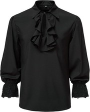 Men's Renaissance Ruffled Frilly Shirts Medieval Vintage Jabot Collar Pirate Co