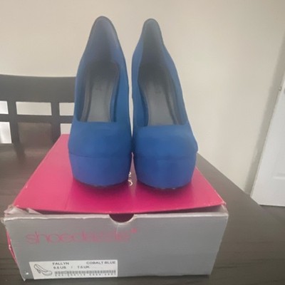 ShoeDazzle Women s Cobalt Blue Suede Platform Stiletto Slip-On Pumps 9.5