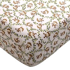 Jungle Crib Sheets for Baby Boys Toddler Fitted Sheet 100 Cotton Animal Monk...