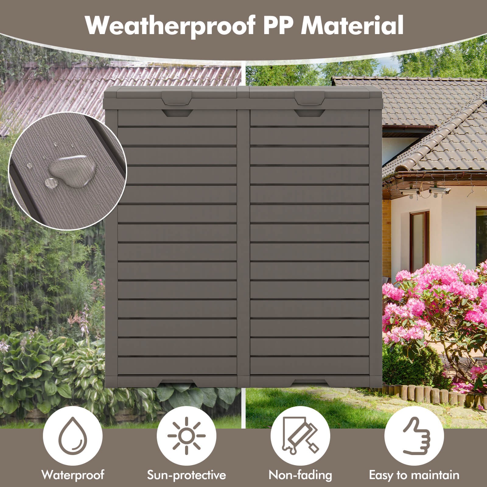 62 Gallon Outdoor Trash Can w/ Tiered Lid Drip Tray Cut-out Handle  for Garden