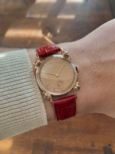 Vintage Bulova 1951 Fancy Lug Watch-Rose Gold & Salmon Dial-Running-Original Box
