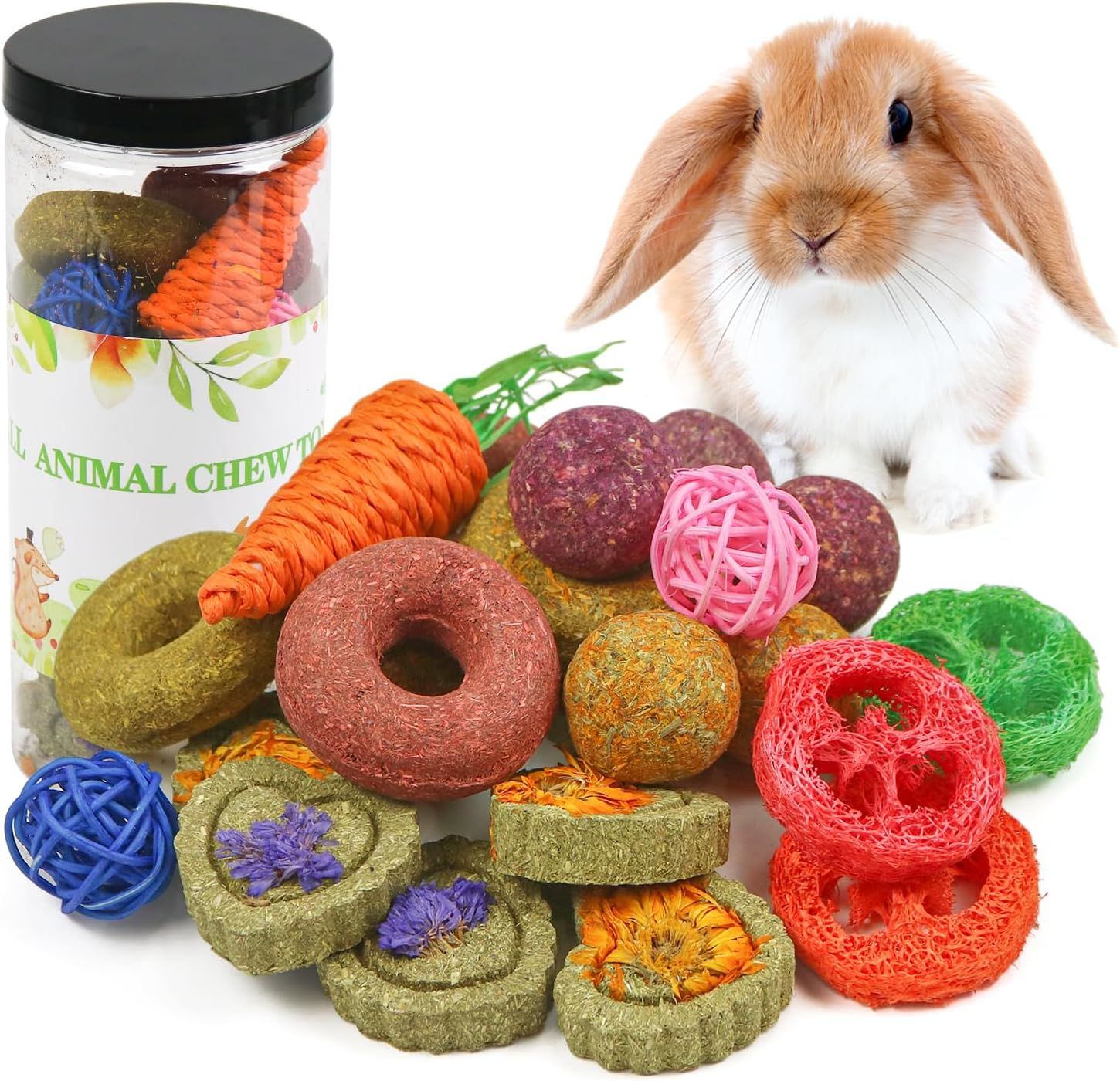 22 Pcs Bunny Chew Toys,Natural Timothy Hay Chew Toy for Rabbits, Guinea Pigs, Ge