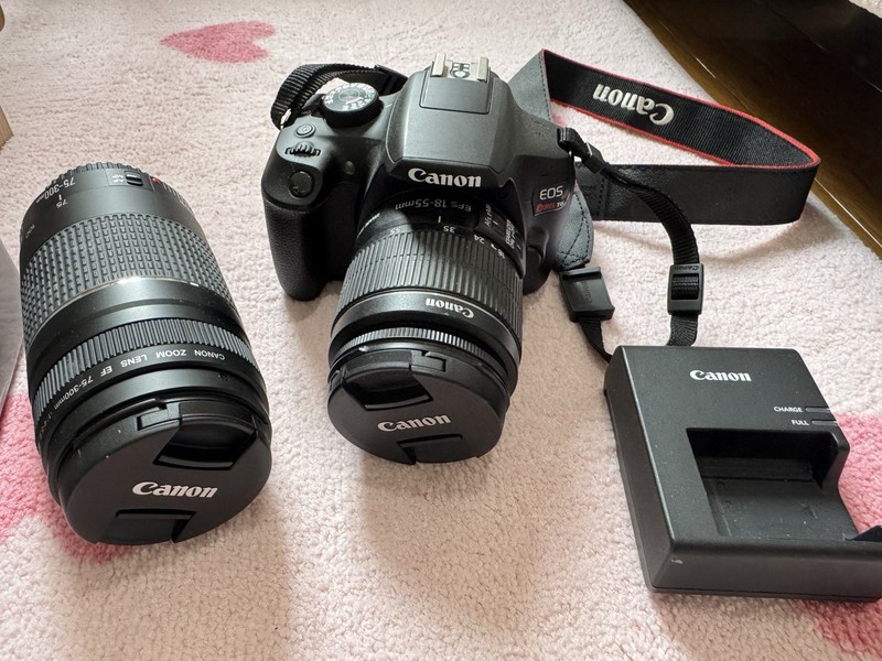 Canon EOS Rebel T6 DSLR Black Kit 18-55mm + 75-300mm Lenses 18MP 3" USB