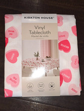 Valentine's Day Red Pink Love Heart Vinyl Tablecloth Oblong 60x84 