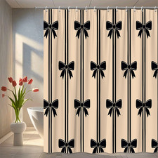 Black and Beige Bow Pattern Shower Curtain - Cute Design for Kids