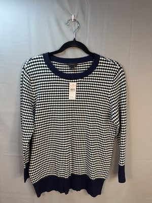 Ann Taylor Factory Women s Sweater Size L P Navy Ivory Geometric Knit Preppy