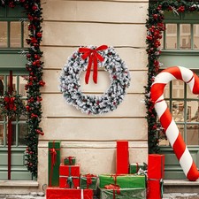 48in Christmas Wreath Pre-lit Snow Flocked with LED Lights, Ornaments Decoration