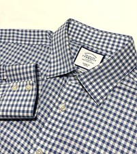 Charles Tyrwhitt Mens 17.5-35 Shirt Non-Iron Classic Fit Blue Gingham Check NEW