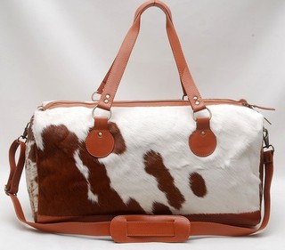 100% Natural COWHIDE Duffel Bag Hair On Leather TRAVEL Bag Luggage Bag SA 6047