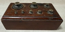 Vintage Brass Apothecary Scale Weight Set & Wood Block 8 weights 1/8oz - 1 pound