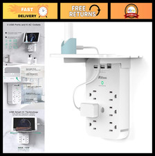 Surge Protector Wall Outlet Extender - 6 AC Outlets, USB USB-C Charging, Shelf