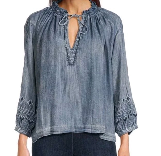 Kyla Seo Caite Karyn Lucinda Blouse Top Small Embroidered Peasant NWT