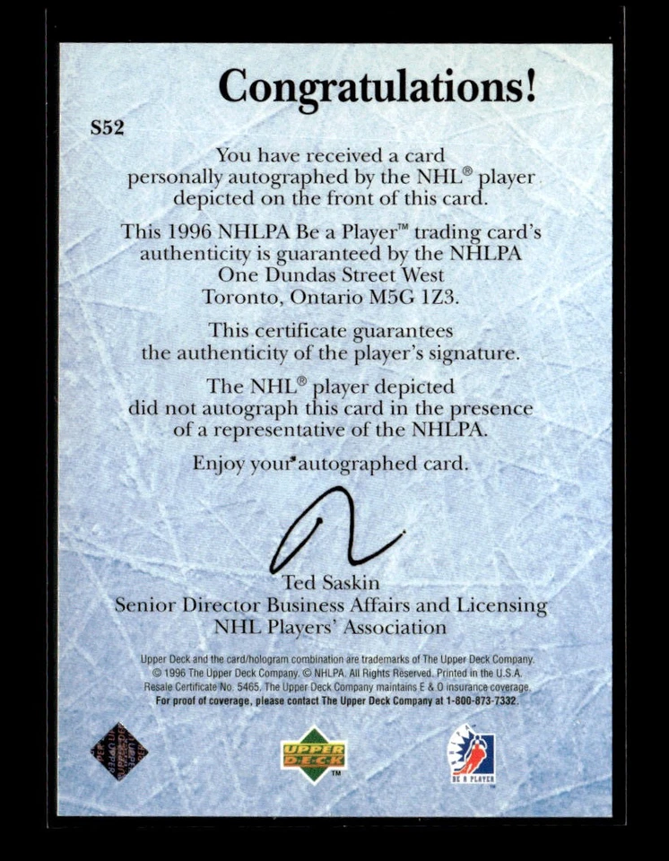 1995-96 Upper Deck Be a Player #S52 Randy McKay Autographs - Image 2 of 2