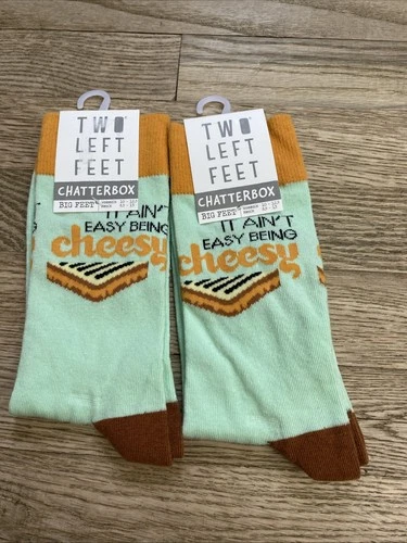 NEW Two (2) Pairs Two Left Feet Chatterbox “It Ain’t Easy Being Cheesy” Socks
