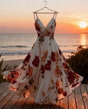 Gr.XL Cocktailkleid Sommerkleid Kleid Freizeit Partykleid  weiß/geblümt Gr.44/46