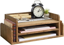 Wood Desk Organizer 5 Trays - Desktop Document Letter Tray for Folders, Mail,Fil