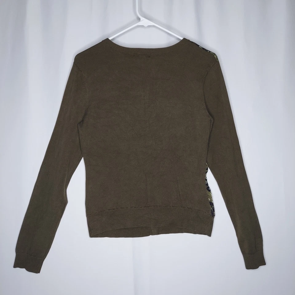 Cárdigan de seda Alfani para mujer mediano oliva floral tejido con botones elástico manga larga Foto 2 de 4