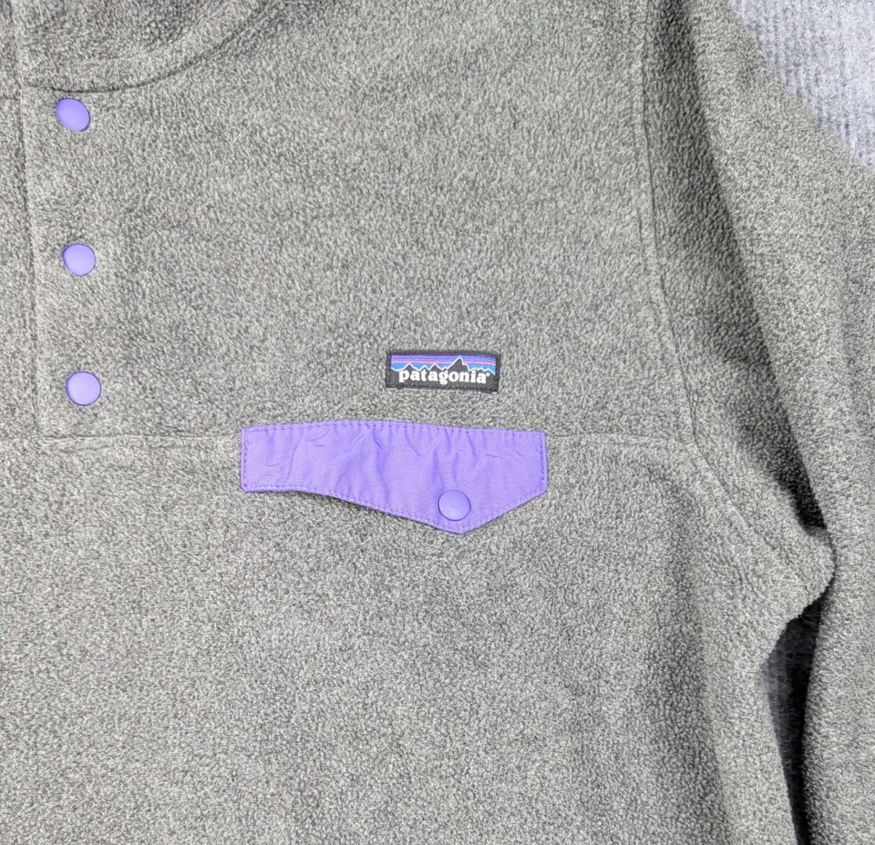 Patagonia Synchilla Fleece Pullover Women XL Gray Purple Snap T Warm Outdoor - Image 3 of 4