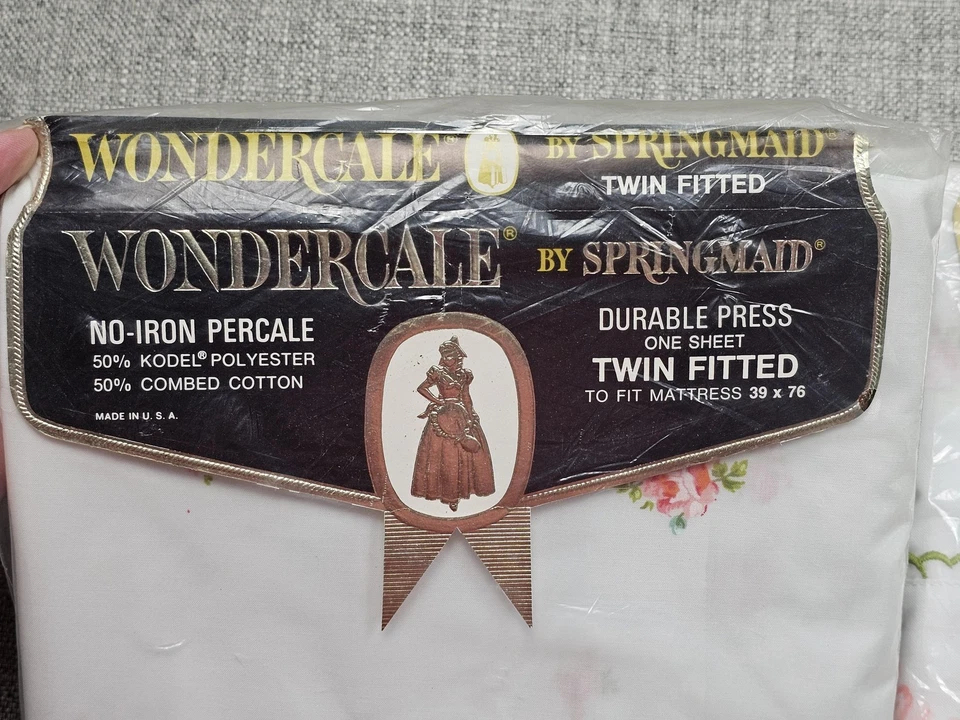 Conjunto de Lençóis Gêmeos Springmaid Vintage Wondercale Rosegay Sem Ferro Floral EUA 50/50 - Imagem 4 de 4