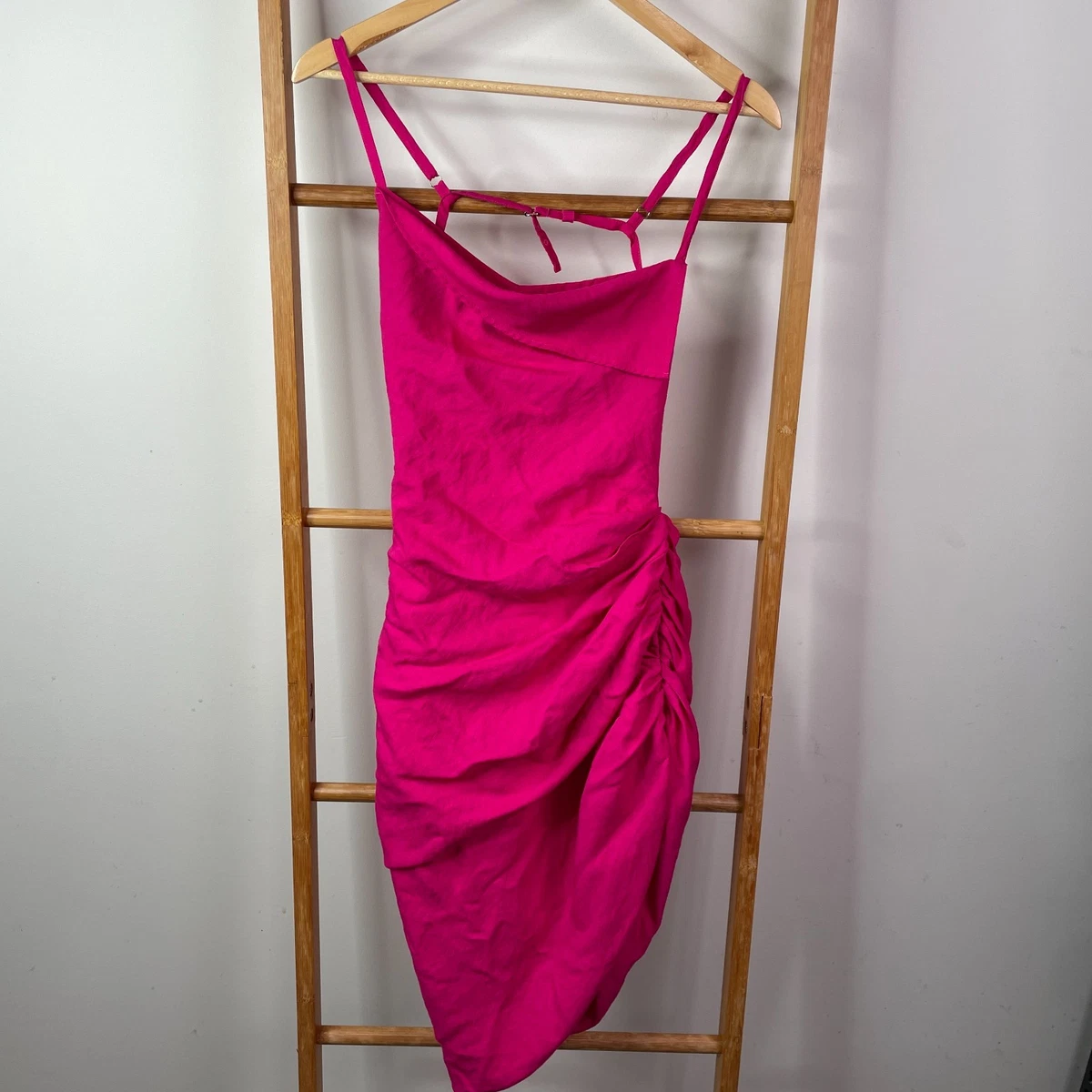 do+be hot pink dress Hot Pink Tight Long V Neckline Dress With Halter Neck And Open Back main image 0
