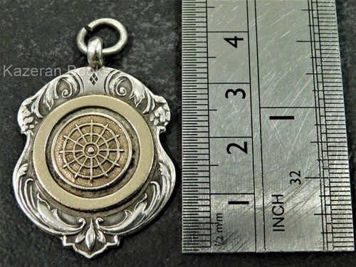 Vintage Solid Silver Darts Design Pocket Watch Chain Medal Fob Hallmarked 1948 - Picture 4 of 12
