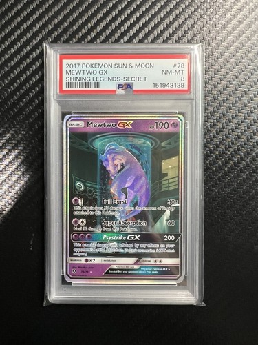 Mewtwo GX Pokemon Sun & Moon Shining Legends Secret Rare 78/73 PSA 8 Ink Error - Picture 1 of 3