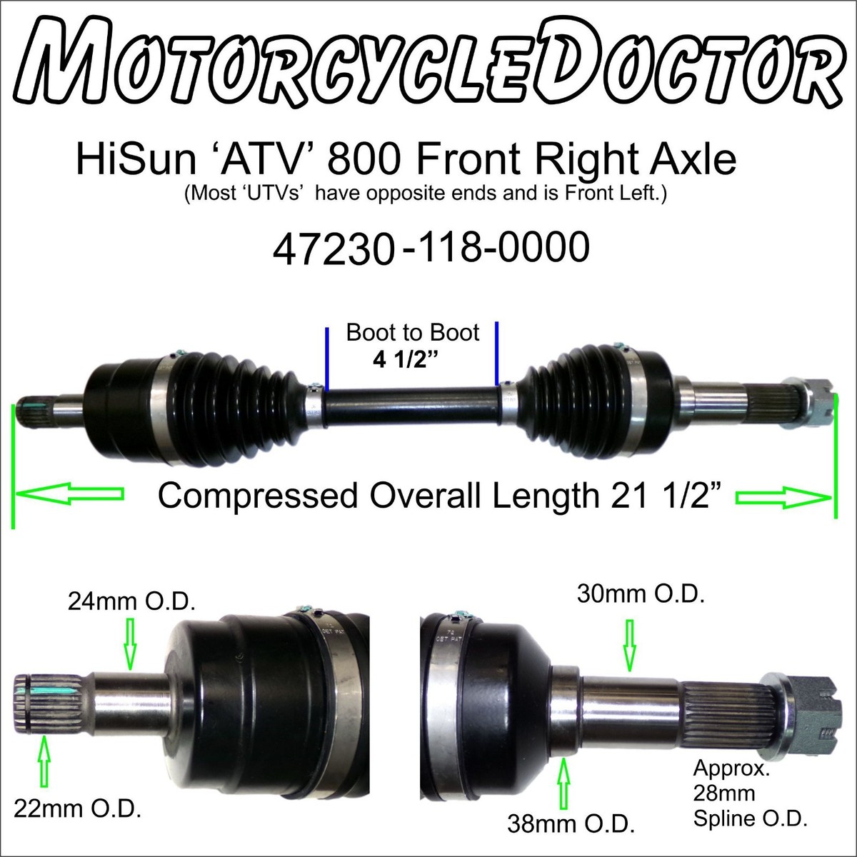 axa✕4 Axle,Front,RIGHT,CV,Shaft,ATV 800,HISUN,Quad,MASSIMO,Coleman,MSU