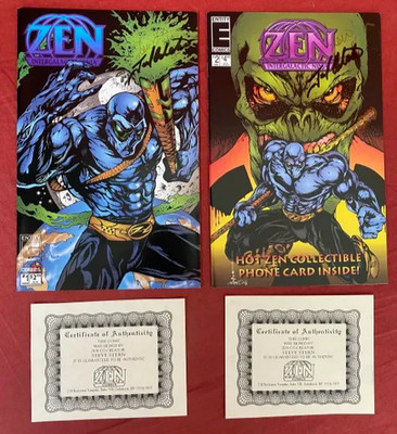 Zen Intergalactic Ninja 1 & 2 ENTITY COMICS SIGNED STEVE STERN  & JOEL ORBETA